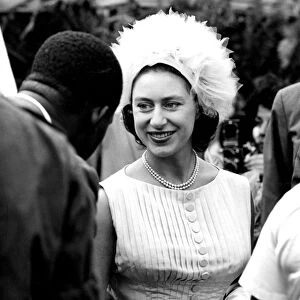 A Smiling Princess Margaret, is greeted on arrival at Montego Bay, Jamaica, by the Mayor
