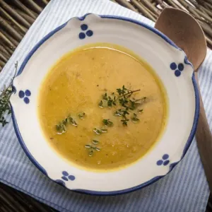 Print of Squash Soup in Blue and White Bowl