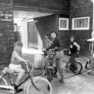 Spitals Cross Edenbridge Kent - Children on bikes - choppers! mid 1970s Spitals Cross Edenbridge Kent - Children on bikes - choppers! mid 1970s