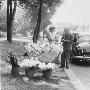 Print of a roadside flower seller, Mrs Mary Cook Print of a roadside flower seller, Mrs Mary Cook