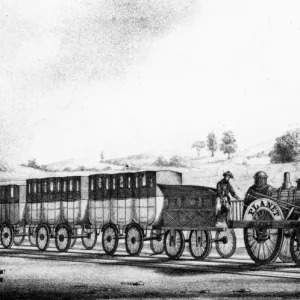 Print of a steam train on the Liverpool and Manchester Railway