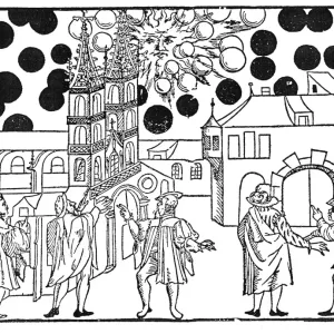 1566 Print of Unidentified Flying Objects over Basle 1566 Print of Unidentified Flying Objects over Basle