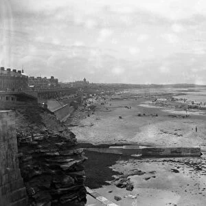 A view of Whitley Bay, Northumberland, showing the beach and town. 1928