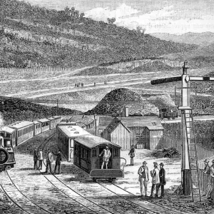 Wales. The railway at Festiniog and the statioon at Tan-y-Bwlch. 1880