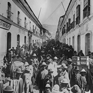 The war between Bolivia and Paraguay. A view of the busy Calle de Mercade at La Paz