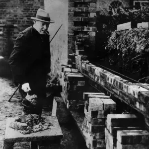 Winston Churchill building a wall at Chartwell in Kent, Print Winston Churchill building a wall at Chartwell in Kent, Print