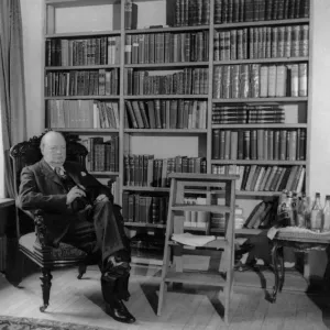 Winston Churchill at home in his library in Chartwell Westerham Kent