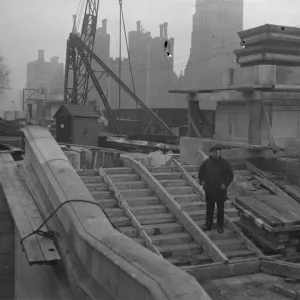 Work progresses on Lambeth Bridge. A view of the progress of the work on Lambeth Bridge
