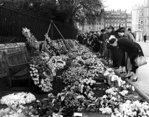 1950s Prints: 1 April 1953 Flowers outside St Georges Chapel, Windsor for the passing of Queen Mary