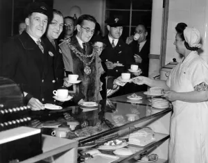 Post War Prints: 1000 London Transport men attached to the West Ham Trolleybus Depot have a new canteen