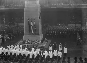 Religious Prints: 10th anniversary of the Armistice. A fine general view of the scene round the Cenotaph