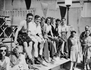 Swimmers Prints: 17-year-old Cathie Gibson (centre of group wearing kilt) 2 Britains number one