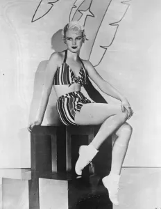 Pretty Prints: For the 1934 bathing girl. June Vlasek, the Hollywood screen actress, displaying