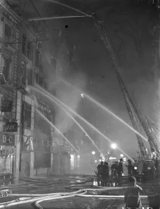 London Life Prints: 250, fireman fight great blaze in West End of London. two hundred and fifty firemen