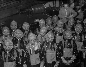 Firemen Prints: 29 November 1937 Sidcup fire brigade in gas clothing ?John Topham / TopFoto