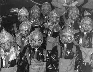 29 November 1937 Sidcup fire brigade in gas clothing A John Topham / TopFoto