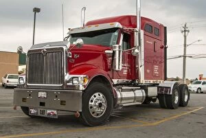 Lorry Collection: A 6x4 red International eagle at a service station in Owen Sound Ontario Canada