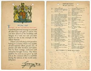Ww2 Wwii World War Two Collection: 8 June 1946 A message to sent to the schoolchildren of Britain to celebrate victory