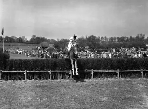 Fence Prints: 9 May 1954 Gay Kindersley takes the last on Huckster to win the Masters Cup event at the Old Surrey