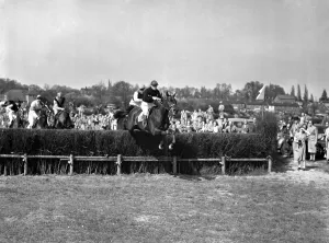 Fence Prints: 9 May 1954 Ivor Kerwood on Dark Stranger takes the last to win the Harewoods Challenge