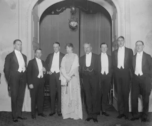 Evening Wear Prints: Advance Party of British pacific science expediition entertained to dinner by Earl