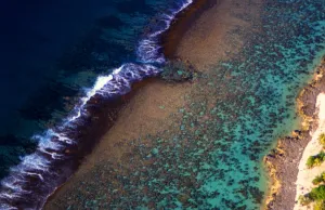 Aerial shot of the distinctive coastline of Morea