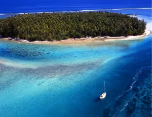 Island Prints: Aerial view of coastline off the island of Morea, Tahiti