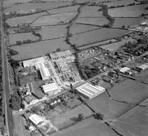 Aerial view of Edenbridge Kent. industrial estate, bottom left is within the town