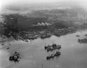 Dock Prints: Aerial view of Greenhithe, Kent including Everards shipyard on the River Thames 17