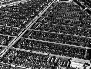 Living Conditions Prints: An aerial view of Plaistow showing rows of streets of terraced housing, London, England