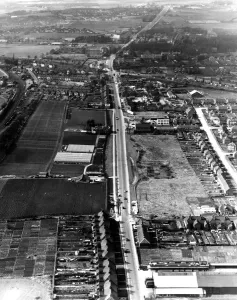 Aerial view Swanley, Kent, England and the main road that runs through the town