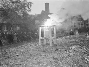 An Air Raid Precautions demonstration in Dartford, Kent. Incendiary bomb explosion