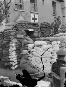 An Air Raid Precautions first aid post in Sidcup, Kent. The building has been fortified