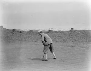 Aristocrat Prints: Amateur Golf Championship at Deal, Lord Charles Hope on the 4th green. 7 April 1923