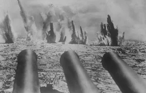An amazing snapshot of American battleship target practice at sea 30 June 1921