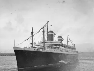 Dock Prints: The America, the largest and fastest liner ever built in the United States, left