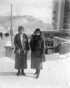 Amid the snows of Switzerland. Lady Latta and her daughter Mary. 2 January 1924