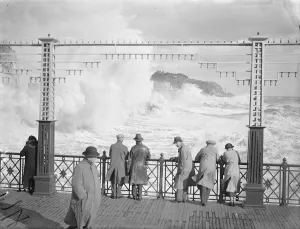 Angry seas spend their forces at Hastings. Angry seas battering in a mist of white
