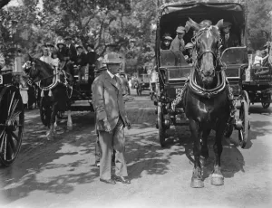 Carriages Prints: Annual Van Horse Parade at Regents Park Sir Walter Gilbey one of the judges