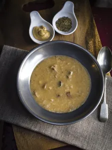 Bowl Prints: AÔÇ×rtsoppa, Swedish yellow pea soup, traditionally served with Slotts senap (Swedish