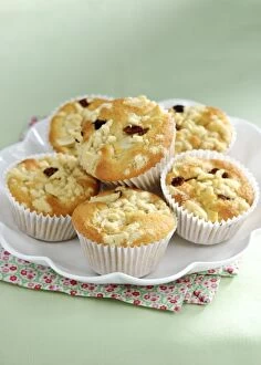 Fruit Collection: Apple struesel muffin in pile on white plate credit: Marie-Louise Avery / thePictureKitchen