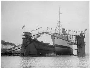 The Aquitania in a floating dock at Southampton. 27 June 1924