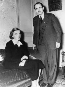 1950s Prints: Archduke Otto of Hapsburg and his fiancee Princess Sax-Meiningen seen in Paris where