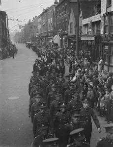 Armistice Memorial Service in Dartford, Kent. The Territorials and British Legion