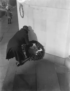 Armistice Memorial Service in Eltham, Kent. The placing of the wreath at the memorial