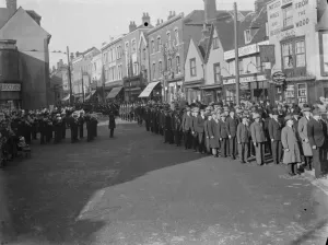 Armistice memorial service in Orpington, Kent. The procession. November 1936