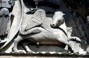 Ast. Sites Chartres The bull of Luke on the tympanum of the Royal Portal with the Ast. Sites Chartres The bull of Luke on the tympanum of the Royal Portal with the