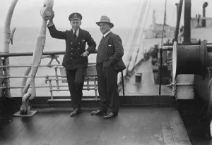 The Atlantic rescue drama. Captain H Tose of the Antinoe, with A K Evans, wireless