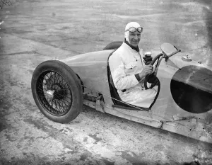Attempt on diesel car records at Brooklands. Mr Reginald Munday making his record