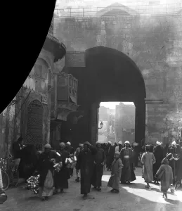 Door Prints: The Bab al - Zuweila gate in Cairo, the famous medieval gateway. 25 November 1924